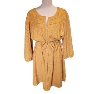 Daniel‎ Rainn for Anthropologie Ochre Leaf Embroidered Boho Tunic Dress XL Boho